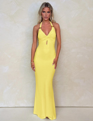 EVE Solid Color Halterneck Sexy Backless Maxi Dress GQNF-Y00138DC