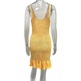 EVE Solid Color Knits Ruffles Sling Mini Dress GQNF-F00041D