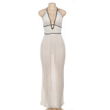 EVE V Neck Halterneck Backless Knits Maxi Dress GQNF-F00043D