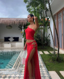 EVE Solid Color Slash Shoulder Tops Long Skirt Suit GQNF-Y00022S