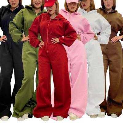 EVE Fashion Zipper Hooded Sport Soiid Color Jumpsuit SFY-818