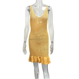 EVE Solid Color Knits Ruffles Sling Mini Dress GQNF-F00041D