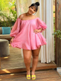 EVE Plus Size Puff Sleeve One Shoulder Midi Dress NNWF-8152