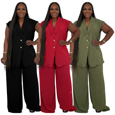 EVE Plus Size Sleeveless Loose Two Piece Pants Set NNWF-8146