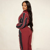 EVE Plus Size Contrast Color Patchwork Drawstring Pants Suit YNSF-8022