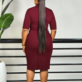 EVE Solid Color Half Sleeve Midi Dress GCZF-8648