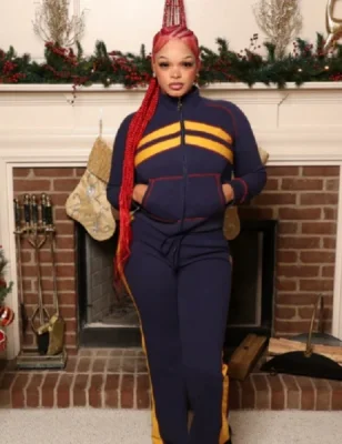 EVE Contrast Color Sport Coat Two Piece Pants Set GBGF-251231