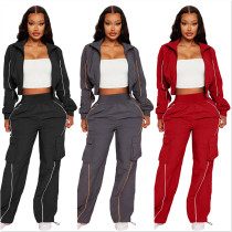 EVE Plus Size Long Sleeve Zipper Jackets Two Piece Pants Set YNSF-8021