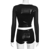 EVE Plus Size O Neck Long Sleeve Two Piece Shorts Set MXBF-J25ST444