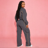 EVE Plus Size Long Sleeve Zipper Jackets Two Piece Pants Set YNSF-8021