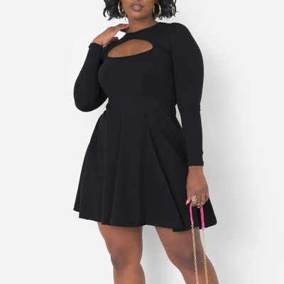 EVE Plus Size Hollow Out Solid Color Mini Dress NNWF-8157