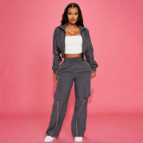 EVE Plus Size Long Sleeve Zipper Jackets Two Piece Pants Set YNSF-8021