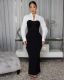 EVE Lapel Shirt Long Sleeve Patchwork Split Maxi Dress XHXF-478