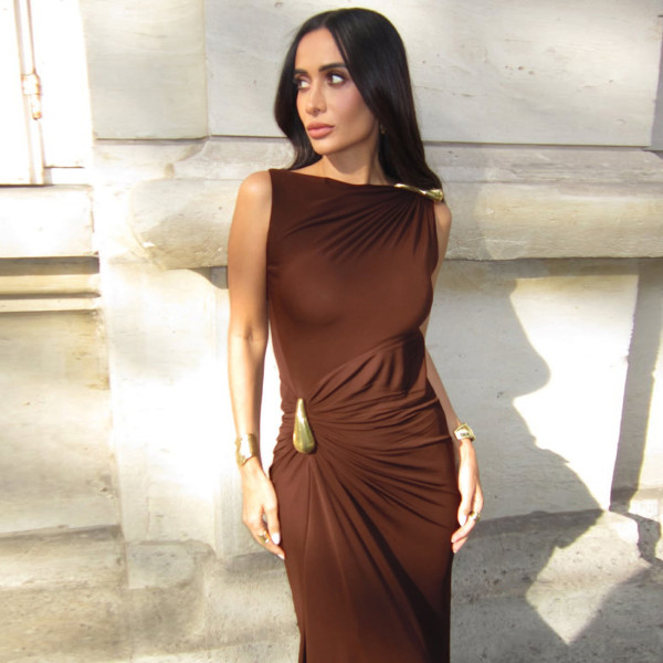 EVE Ruched Sleeveless Off Shoulder Maxi Dress GSLF-K25D74305