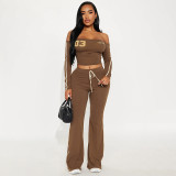 EVE Letter Print Off Shoulder Top Two PIece Pants Set GDSF-J25ST420