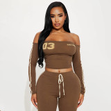EVE Letter Print Off Shoulder Top Two PIece Pants Set GDSF-J25ST420