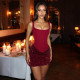 EVE Solid Color Sling Sequin Patchwork Mini Dress GDSF-D25DS552
