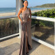 EVE Slash Neck Solid Color Split Maxi Dress XEF-K25D86428