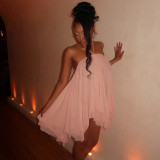EVE Solid Color Halterneck Loose Backless Mini Dress DLSF-K25D88001