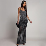 EVE Hot Drill Mesh Sling Maxi Dress CYA-902200