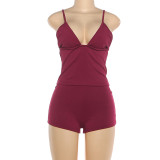 EVE Deep V Neck Strapless Pajamas Shorts Loungewear Set DLSF-K25S87170