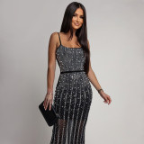 EVE Hot Drill Mesh Sling Maxi Dress CYA-902200