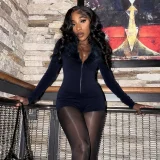 EVE Black Zipper Long Sleeve Slim Romper GDSF-J25RP389