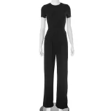 EVE Solid Color Short Sleeve Casual Two Piece Pants Set GDSF-Y25ST057