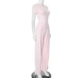 EVE Solid Color Short Sleeve Casual Two Piece Pants Set GDSF-Y25ST057