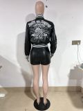 EVE PU Leather Embroidered Fashion Baseball Jacket YNSF-8015