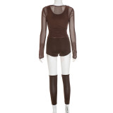 EVE Sexy Mesh Long Sleeve Tight Four Piece Short Set GDSF-D25ST389