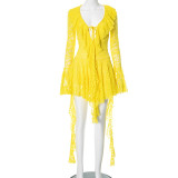 EVE Lace Flare Sleeve Solid Color Mini Dress GDSF-D25DS072