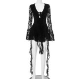 EVE Lace Flare Sleeve Solid Color Mini Dress GDSF-D25DS072