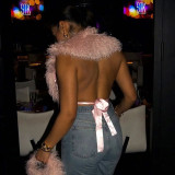 EVE Tie Up Deep-V Back Halterneck Fur Top GDSF-J25TP283