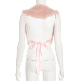 EVE Tie Up Deep-V Back Halterneck Fur Top GDSF-J25TP283