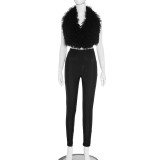 EVE Furzzy Halterneck Backless Two Piece Pants Set GDSF-C25ST141