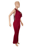 EVE Solid Color Tie Up Backless Jumpsuit SHD-9592