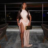 EVE Short Sleeve Solid Color Bodysuit Long Skirt Suit GDSF-J25ST441