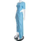 EVE Short Sleeve Solid Color Bodysuit Long Skirt Suit GDSF-J25ST441