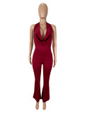 EVE Solid Color Tie Up Backless Jumpsuit SHD-9592