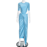 EVE Short Sleeve Solid Color Bodysuit Long Skirt Suit GDSF-J25ST441