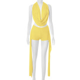 EVE Halterneck Sleeveless Backless Tops Short Suit GDSF-J25ST082