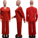 EVE Plus Size Solid-Color Thickened Suede Two-Piece Pants Set BGN-BN318