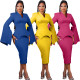 EVE Plus Size Solid Color Wide-Sleeve V-Neck Midi Dress BGN-BN346