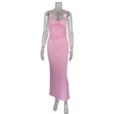EVE Solid Color Mesh Sling Maxi Dress GWLS-LD202508