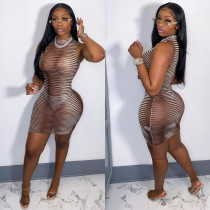 EVE Lace Mesh Hollow Out Print Mini Dress GWLS-LD201086