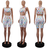 EVE Sleeveless Print Tie Up Two Piece Shorts Set GWLS-LD201077