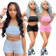 EVE Solid Color Wrap Chest Top Two Piece Shorts Set GWLS-LD201069