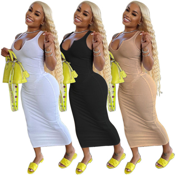 EVE U Neck Sleeveless Solid Color Maxi Dress GWLS-LD201065