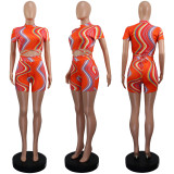 EVE Short Sleeve Print Tie Up Two Piece Shorts Set GWLS-LD201067